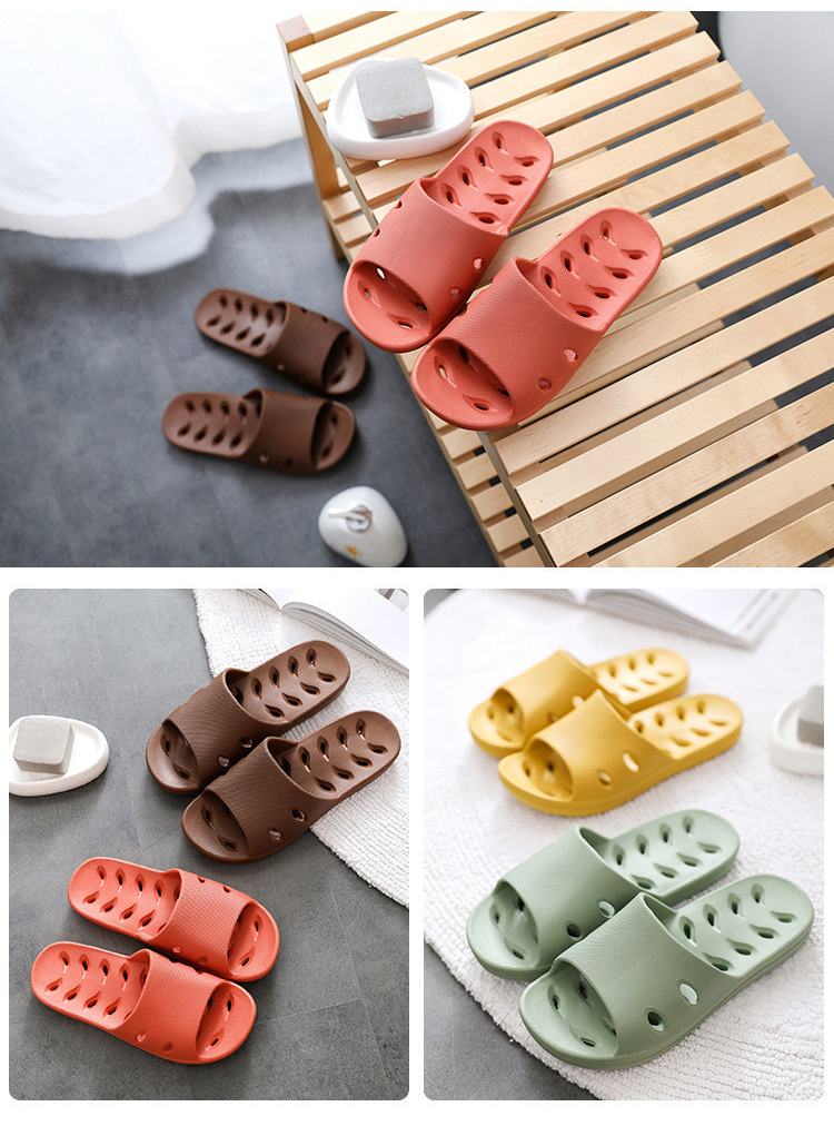 Couple Bath Slippers Summer Slides Sandals House Shoes Non-slip Water Leaking Bathroom Slippers