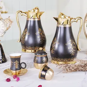 Royal black gold decor tea and coffee set vacuum jug kettle coffee cup saucer and jug dallah arabic coffee pot