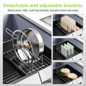 Scolapiatti Estensibile in Acciaio Inox WIREKING, Porta Pentole e Coperchi Sopra il Lavello, Scaffale per Asciugatura Piatti, Organizzatore per Cucina - Product Image 5