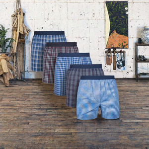 Lot de 5 boxers pour hommes à carreaux, taille mi-haute, tissés 100 % coton, respirants, lavables en machine, motif bleu - Product Image 2
