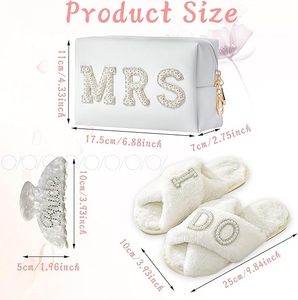 Wedding to Be Gift Set <b>Bride</b> Mrs Makeup Bag Slippers Hair Clip - Product Image 2
