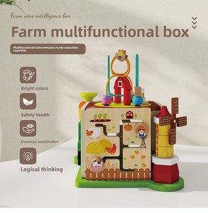 Set Multifunzionale di Colonne con Perline, Cubo di Attività in Legno a Quattro Lati con Tema Fattoria per Bambini di 12 Mesi, Vendita all'Ingrosso - Product Image 4