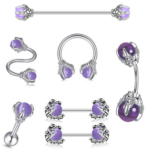 Fashion Stainless Steel Body Jewelry Set Dragon Claw <strong>Nose</strong> Rings Natural Stone Belly Rings Lip Rings &amp; Ear <strong>Studs</strong> for Wedding - Product Image 1