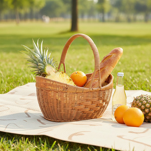 Panier de rangement rectangulaire tissé à la main en marron pour la cuisine, pour ranger les légumes, les fruits et les œufs, avec poignée - Product Image 4