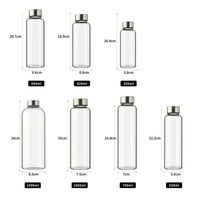 Bouteille d'eau en verre cylindrique 300ml 500ml 700ml 1000ml, bouteille à boisson en verre transparent réutilisable, bouchon en acier inoxydable, anti-fuite, sans BPA