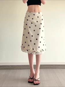 Elegante Falda larga de longitud media con estampado de puntos de estilo inglés para mujer, alta moda informal con hongos simples comestibles para otoño - Product Image 6