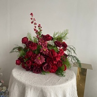Boule de fleurs artificielle rouge bordeaux, blanche et verte pour centres de table de mariage, décoration de table de fête et de banquet