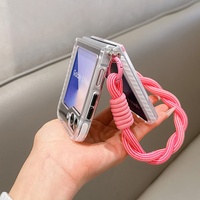 Funda de Lujo para Samsung Z Flip 8, Doble Color, Marco de PC TPU TPE, Carga Magnética, Parte Trasera Transparente, Correa de Muñeca