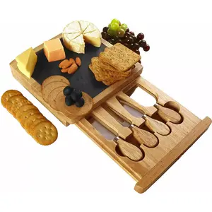 Factory Supplier New brand Wooden Box And Universal Chopping Slate Board With 4-piece Cheese Tool Set