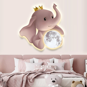 Phòng trẻ em sơn trang trí màu hồng phim hoạt hình thỏ dẫn Tường Đèn công chúa phòng tường nghệ thuật trang trí - Product Image 5