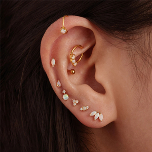 Pendientes de botón de plata de ley S925 estilo INS con tres ojos de ópalo, 16G, parte trasera plana, para perforación de cartílago de la oreja - Product Image 6
