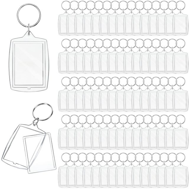Blank Rectangle Acrylic 1.3 X 1.8 Inches Photos Holder Frame Keychains With Split Ring Display Rack
