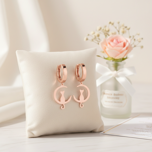 Stylish 925 Sterling <b>Silver</b> Rose Gold Plated Anti-allergy Cute Drop <b>Cat</b> <b>Earrings</b> for Women & Children Wedding Party Gift - Product Image 3