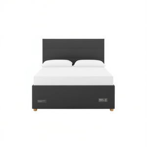 Up-Holstered Bed <b>Frame</b> Dark <b>Grey</b> Polyester Plywood Minimalist Soft Bed Design - Product Image 1