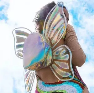 Mini mochila transparente con alas holográficas para mujer y niña, 2023