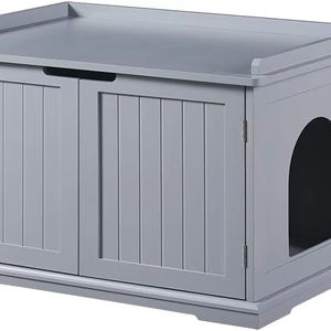 Maison <span class=keywords><strong>pour</strong></span> chat d'intérieur Structure en bois robuste Assemblage facile Banc de rangement Couvercle de bac à litière Enceinte <span class=keywords><strong>pour</strong></span> la plupart des cages <span class=keywords><strong>pour</strong></span> animaux de compagnie - Product Image 4