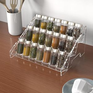 Organizador de especias transparente acrílico clásico tallado de 3 niveles, estante de almacenamiento de condimentos para cocina, <span class=keywords><strong>despensa</strong></span>, encimera, armarios de armario - Product Image 4
