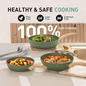 <span class=keywords><strong>MAISON</strong></span> ARTS Ensemble de 12 casseroles et poêles antiadhésives en granit avec couvercles en verre, compatibles induction, vert, batterie de cuisine incluant les ustensiles - Product Image 4