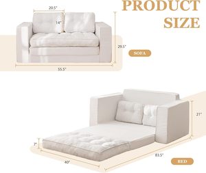 Modern Loveseat Boneless Convertible <strong>Sofa</strong> Bed Futon 55" 3-in-1 Pull-Out Floor <strong>Sofa</strong> with Tufted Backrest Pillows White - Product Image 3