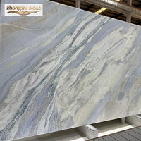 Slab Kuarsa Mewah Tahan Api dan Tahan Air Warna Biru Langit Putih Awan, Desain Modern OEM untuk Dapur/Ruang Makan/Kamar Mandi