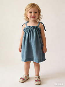 Vestito Estivo Personalizzato per Bambine in <span class=keywords><strong>Mussola</strong></span> 100% <span class=keywords><strong>Cotone</strong></span> con Bretelle e Volant sul Busto - Product Image 5