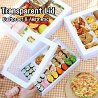 Boîte à pique-nique en papier kraft blanc biodégradable avec logo personnalisé, fenêtre transparente, doublure en papier résistant à la graisse, boîte de traiteur
