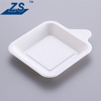 Assiettes carrées biodégradables de haute qualité en bagasse, contenants d'emballage personnalisés jetables pour la restauration rapide