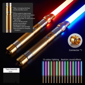 2 pcs 2 ב 1 מתכת ידית 15 צבעים נשלף קוספליי USB טעינה RGB אורות חרב אור אור-עד צעצועים - Product Image 1