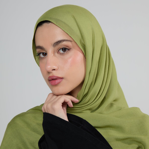 Chal monocromático de lino y algodón Modal transpirable de alta calidad, bufanda fina de borde ancho de Color sólido, pañuelo para la cabeza, hiyab musulmán - Product Image 2