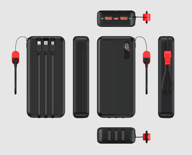 All in One 20000mAh Power Bank Built in Charging Cables PD 20W Output LCD Display and Flashlight for Travel Emergency