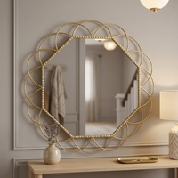 Miroir décoratif mural pour l'intérieur de la maison, accent décoratif, 88,9*3,18*88,9CM, miroir mural rond en métal noir et or, décoration moderne pour la maison