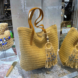 Sac à bandoulière en paille à trois rayures pour femme, grande capacité, sac seau, sac à main portable pour voyage et plage, Tanjing - Product Image 3