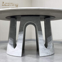 BESTING FURNITURE Moderner Luxus Runder Marmor-Esstisch Set Edelstahl-Basis Runder Esstisch Mit Lazy Susan