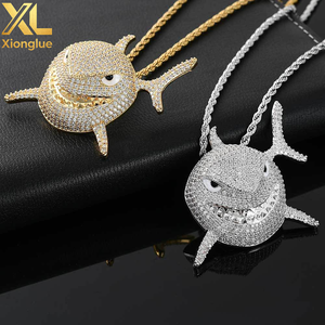 Pendentif Requin Hip Hop Micro-Incrusté de Zircons avec Diamants Entiers en Laiton, Collier Personnalisé pour Homme - Product Image 6