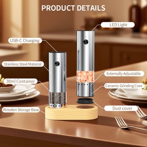 Portable Metal Stainless Steel Salt and Pepper <b>Grinder</b> Rechargeable Pepper <b>Grinder</b> Set <b>Mini</b> Electric Salt and Pepper Mill - Product Image 6