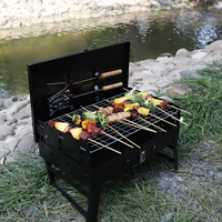 Four à charbon de bois d'extérieur portable de style moderne, gril de barbecue mural pliant avec support en acier inoxydable pour le camping et les pique-niques