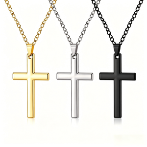 Collar con Colgante de Cruz de Acero Inoxidable, Joyería Religiosa Simple Personalizada, Pulido Espejo, Resistente al Agua, Sin Decoloración, para Hombres y Mujeres - Product Image 1