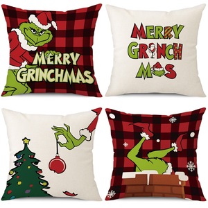 2023 decorazione natalizia <span class=keywords><strong>Grinch</strong></span> 100% fodera per cuscino in poliestere 45*45 federa per la vigilia di natale - Product Image 1
