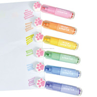 Stylo surligneur Kawaii Patte de Chat avec tampon dessin animé intégré, 6 couleurs pastel, mini marqueurs de poche pour étudiants, bureau et école