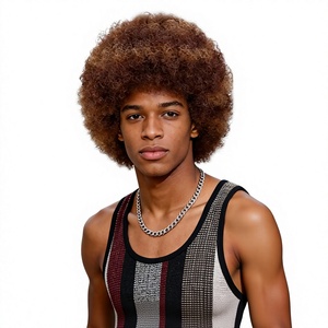 Perruque <span class=keywords><strong>Afro</strong></span> Courte Bouclée pour <span class=keywords><strong>Homme</strong></span>, Fibre Haute Température, Dentelle Transparente Réglable, Sans Colle, Perruque en Maille à Boutons pour l'Europe et l'Amérique - Product Image 1
