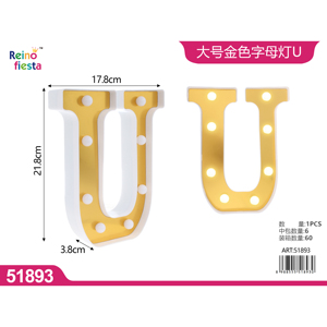 Grande oro lettera U LED luce per partito senza batteria prodotto - Product Image 1
