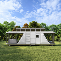 Maison capsule mobile écologique K7 avec balcon, en aluminium, pod de vie portable, étanche, avec salon et cuisine solaires