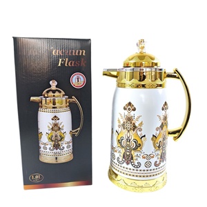 Termo Dallah Árabe con Estampado Étnico de 1L, Recipiente de Vidrio con Exterior de Acero Inoxidable, Jarra Térmica para Bebidas Frías y Calientes, Uso <span class=keywords><strong>en</strong></span> Ramadán - Product Image 1