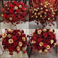 Arreglo floral de seda blanca y roja en forma de bola para centro de mesa de boda, suave y elegante, para decoración de mesa del Día de la Madre y uso en paredes.
