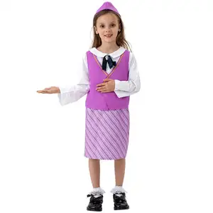 2024 2024 New Arrival Halloween Carnival Toddle Flight Attendant Costume Airline Stewardess Uniform Costume for Kids