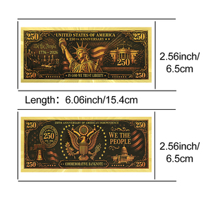 Billet de banque commémoratif en or 24 carats des États-Unis, 250e anniversaire, 1776-2026, double face, 15,4x6,5 cm, motif Liberté et Indépendance - Product Image 6