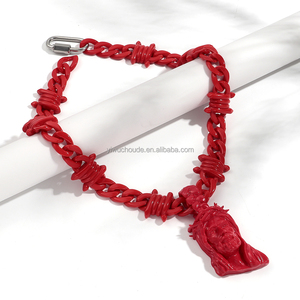 2025 alla moda per coppie di gioielli HOT Party Choker Hiphop rosso catena spinato personalizzato gesus ciondolo 3D acrilico collana a catena per giovani - Product Image 6