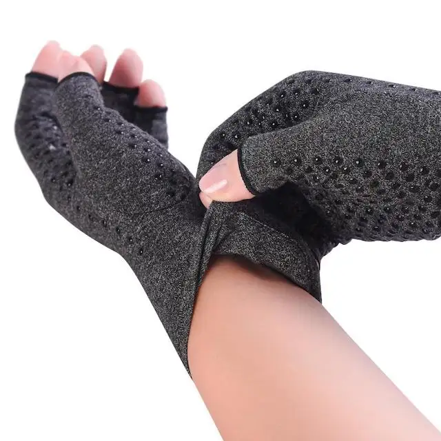 Durable Gloves hand fingerless grey heated Spandex Compression pressure magnetic therapy anti Arthritis gloves for women pain