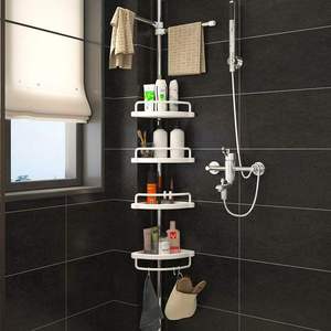 Support de douche d'angle mural en acier inoxydable Étagères réglables résistantes à la rouille Support de rangement sans perçage pour salles de bain - Product Image 1