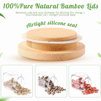 Couvercles en bambou naturel écologiques avec joints en silicone pour bocaux à large ouverture - Durables, réutilisables, étanches, de haute qualité